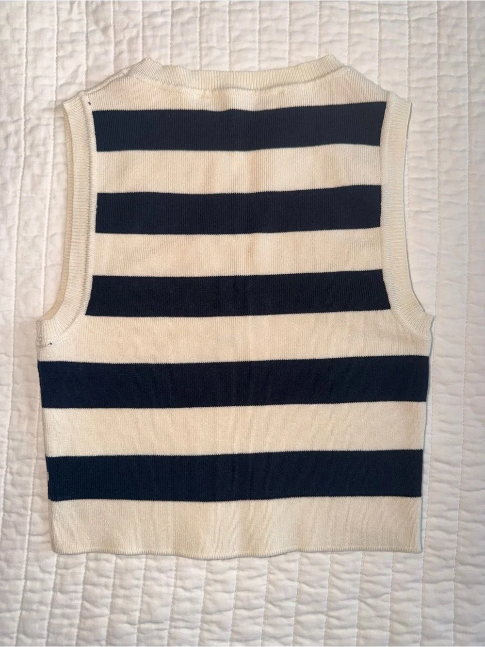 Zara Women’s Striped Black and White/Cream Cropped Tank Top size XS